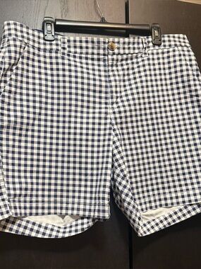 Women’s Mid-Length Navy & White Gingham Shorts